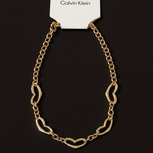 Calvin Klein Gold Heart Link Chain 18-inch Necklace – Modern Romantic Jewelry - Picture 1 of 9
